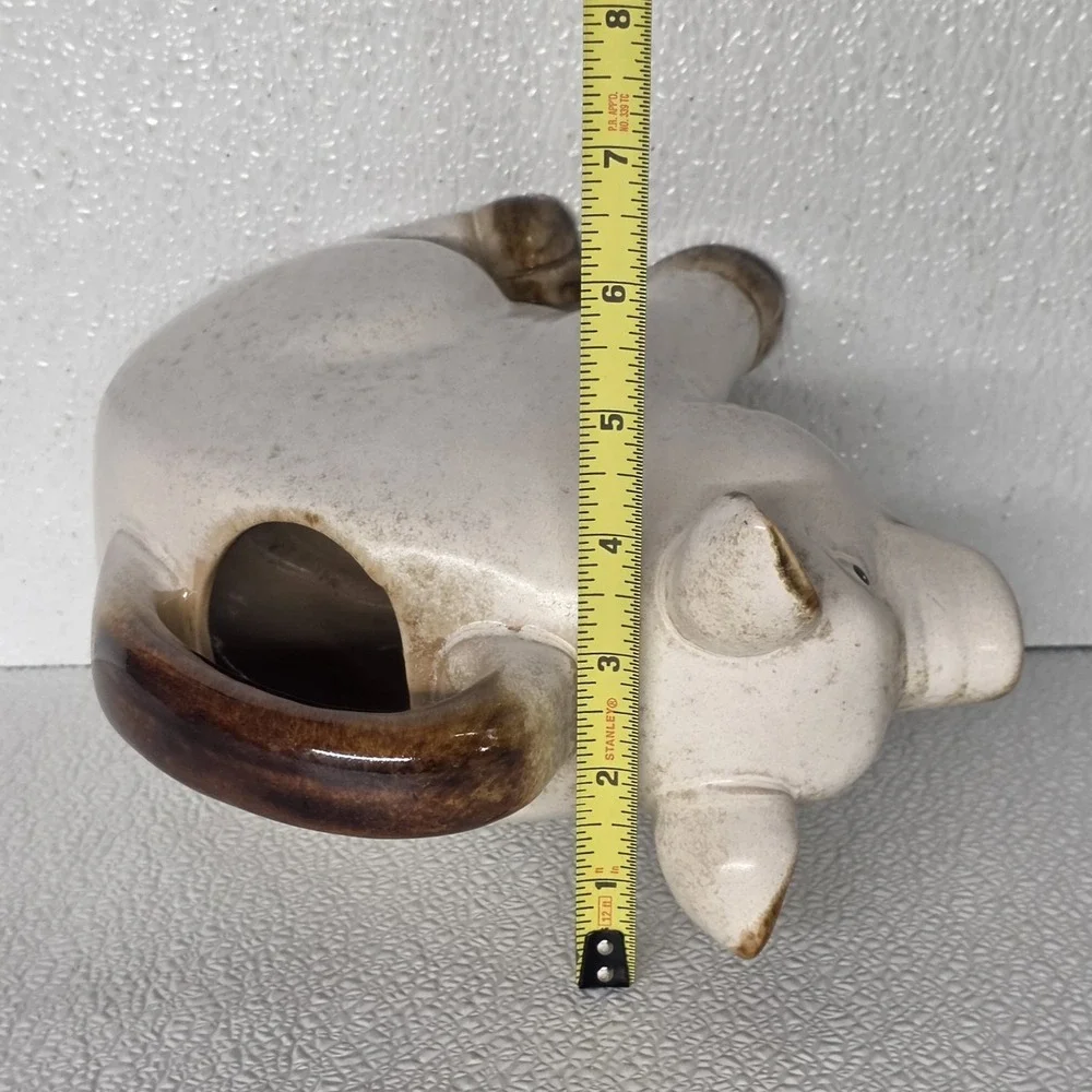 Vintage Ceramic White Pig Pitcher Watering Can Heavy Farm Stoneware